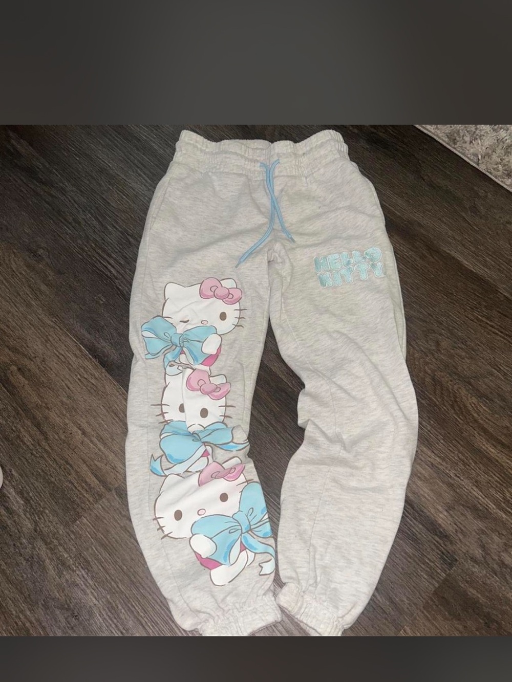 Hello Kitty Light Gray Joggers with Pink & Light Blue Bows